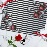 Diamonds and Rubies on Black and Silver Stripes Tissue Paper