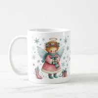 Whimsical Pink and Blue Christmas Angel  Coffee Mug