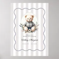 Classic Preppy Teddy Bear Birthday Welcome Sign