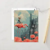 Fantasy Child Rides on a Pink Flamingo Postcard