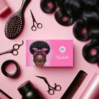 Hot-Pink and Blush Afro Hair Salon Branding Business Card