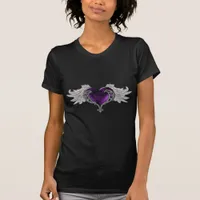 Goth Purple Heart with Angel Wings T-Shirt