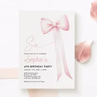 Pink Coquette Bow 6th Birthday Invitation