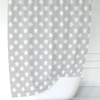 Gray and White Stars Shower Curtain