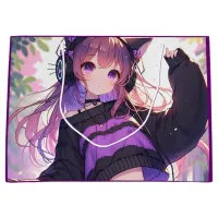 Pretty Anime Girl in Headphones Birthday Large Gift Bag