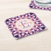 Purple Orange Bluebell Sun Monogram Paper Coasters