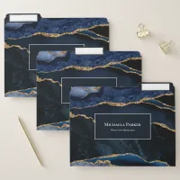 Professional Navy Blue Gold Agate Geode File Folder