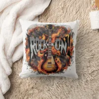 A fiery electric guitar ignites the rock spirit throw pillow