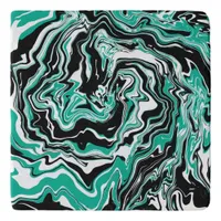 Turquoise, Black and White Swirls Marble like   Trivet