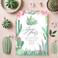 Elegant Cactus and Pink Blooms Garden Party Invitation