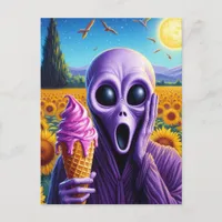 Purple Alien Screams in Van Gogh Sunflower Field Postcard