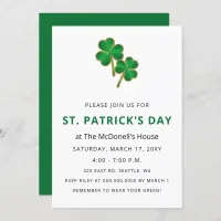 Simple Elegant Shamrock St Patricks Day Invitation