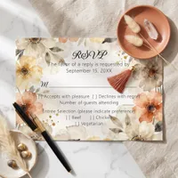 Boho Terracotta Neutral Watercolor Floral Wedding RSVP Card