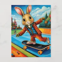 Funny Adorable Skateboarding Brown Rabbit Postcard