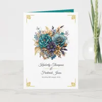 Teal, Purple, and Gold Floral Wedding Program