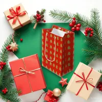 Gold Christmas Tree Red Holiday Gift Bag Design