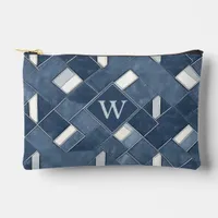 Monogram Denim Blue and White Patchwork Lattice Accessory Pouch