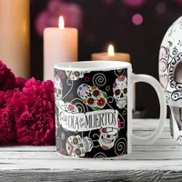 Sugar Skulls and Swirls Rose Black ID725 Coffee Mug