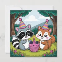 Forest Animals Themed Girl's First Birthday Invitation