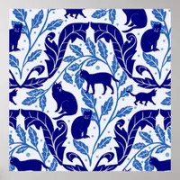 Elegant Chinoiserie Blue Black Cat-Whimsical  Poster