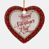 Red Gold Happy Valentine Love Heart Ornament