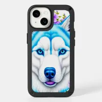 Pretty Husky with Blue Eyes and Whimsical Flowers Speck iPhone 14 Case