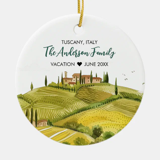 Cute Watercolor Illustration of Tuscany Italy Ceramic Ornament