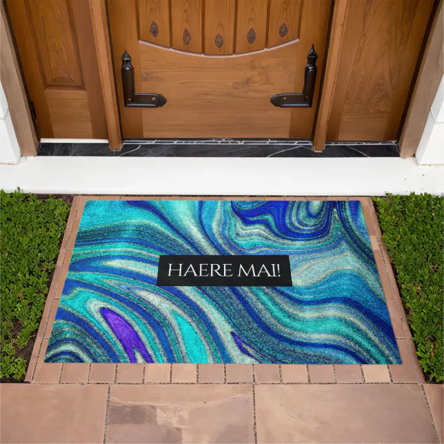 Elegant Aquamarine Paua Rainbow Shell Inspired Doormat