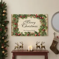 Rustic Vintage Holly and Berries Merry Christmas  Banner