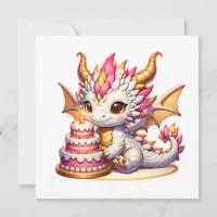 Cute Pink and White Dragon Girl's Birthday Party Invitation