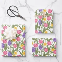 Pink Tulips, Yellow Daffodils, Purple Hyacinths Wrapping Paper Sheets