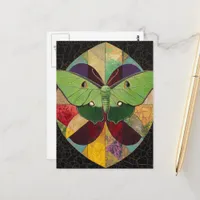 A Beautiful Colorful Green Moth Postcard
