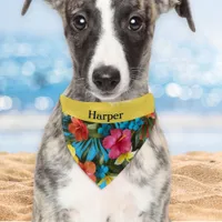 Vibrant Tropical Flowers Colorful Personalized Pet Bandana Collar