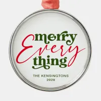 Modern Holiday Minimalist Merry Everything Metal Ornament