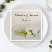 White Tulip Bouquet Spring Wedding Napkins