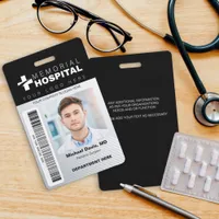 Black Hospital ID Badge with Photo & Barcode