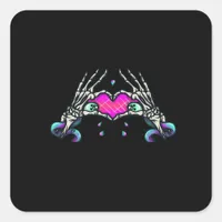 In Death - Skeleton Heart Hands Square Sticker