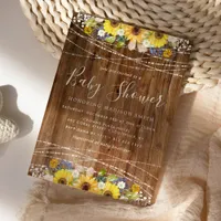 Rustic Sunflower String Lights Baby Shower Invitation