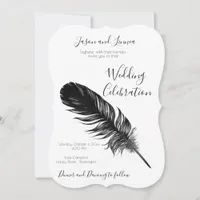 Black and White Feather Minimalist Elegant  Invitation