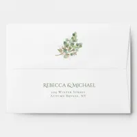 Elegant Gold Glitter Watercolor Eucalyptus Wedding Envelope