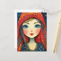 Girl With a Blue Eyes Dressed in Red and Blue Postcard
