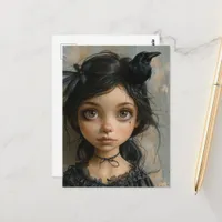 Cute Goth Girl with a Black Bird on Her Head Postcard