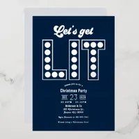 Blue Ice Let's Get Lit Retro Christmas Party Foil Invitation