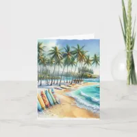 Tropical Island Watercolor Coastal Seascape Blank Note Card