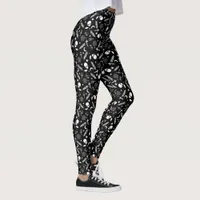 Gothic Black White Skull Cross Pattern Leggings