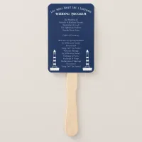 Elegant Nautical Striped Wedding -Navy Blue, White Hand Fan