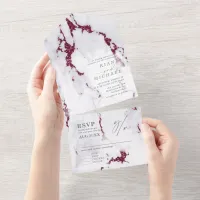 Modern Marble Glitter Wedding Burgundy ID816 All In One Invitation