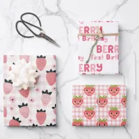 Berry First Birthday Strawberry Wrapping Paper Sheets