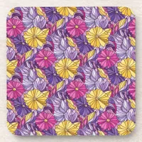 Stained Glass Abstract Purple Yellow Pink Beverage Coaster