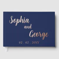 Elegant Modern Navy and Rose Gold Wedding Foil Guest Book